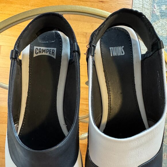 Fabulous Camper "Twins" Mirrored Two-Tone Black and White Slingbacks, size 38 - Picture 7 of 12